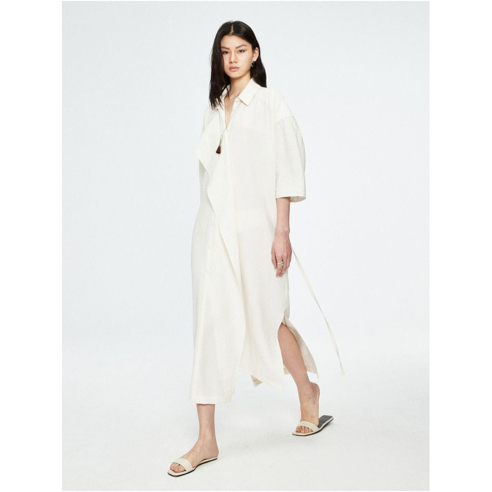MRS Studios DRY SILK Dry Silk Series Minimally Asymmetric Shirt Collar Strap Short Sleeve Dress image 1