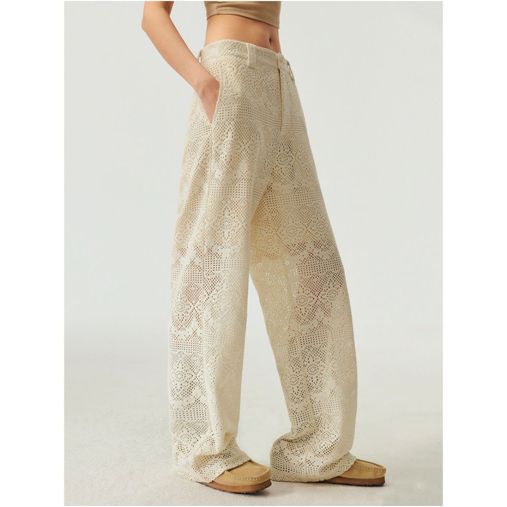 Youthful and energetic wind cotton blend breathable casual pants loose straight leg mid waist casual pants available in beige and black image 1