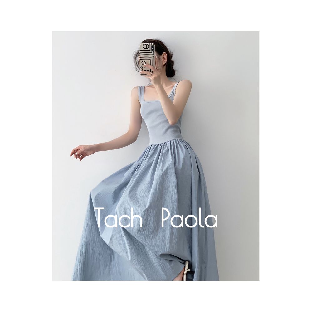 Tach Paola French Knitted Splicing Sleeveless Tank Top Dress for Women s Summer New Large Skirt Long Skirt image 1