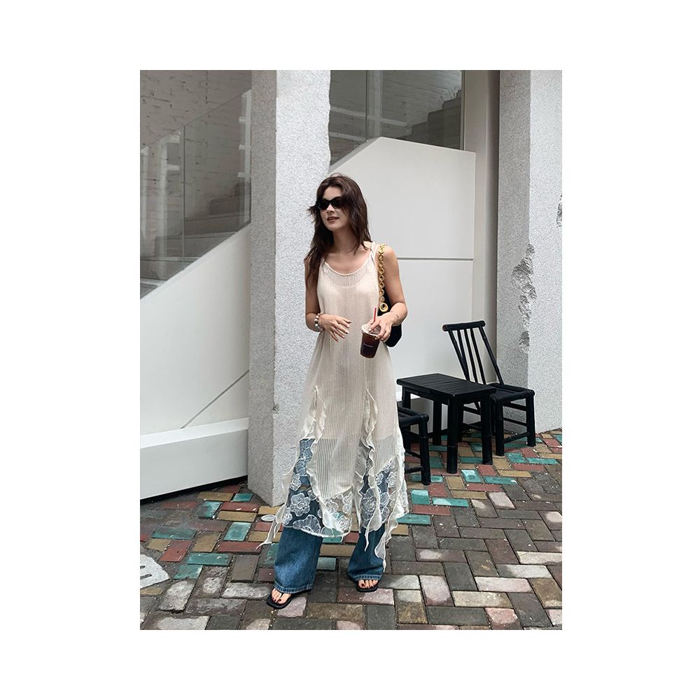 X Rose Queen s temperament mesh camisole dress new heavy industry irregular lace jacquard long skirt for children image 3