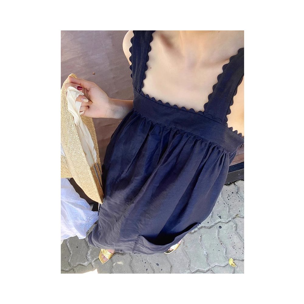 X Rose beach vacation style navy blue embroidered dress new high end sense niche loose long skirt for children image 4