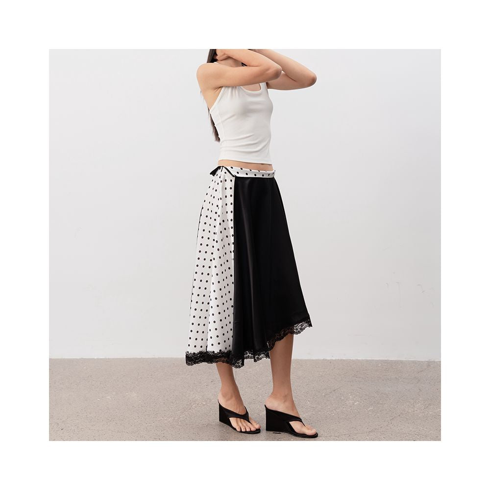 ASAYA6296 – Polka Lace Satin Skirt 🖤🤍