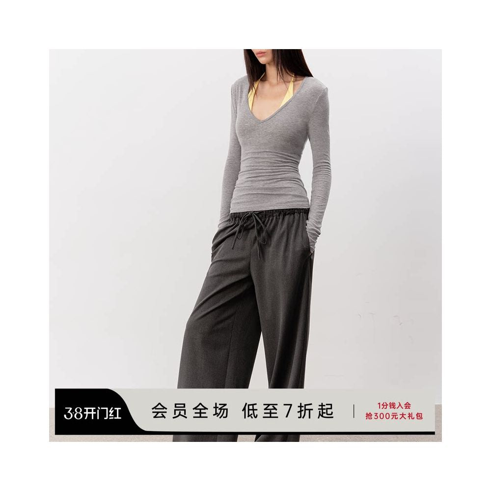 JCAESAR WOMEN V neck long sleeved knitted sweater Tencel wool blend comfortable thin and transparent available in multiple colors image 1