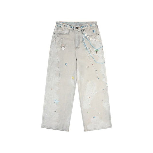 ASAYA6300 – Coastal Embellished Denim Pants 🐚✨