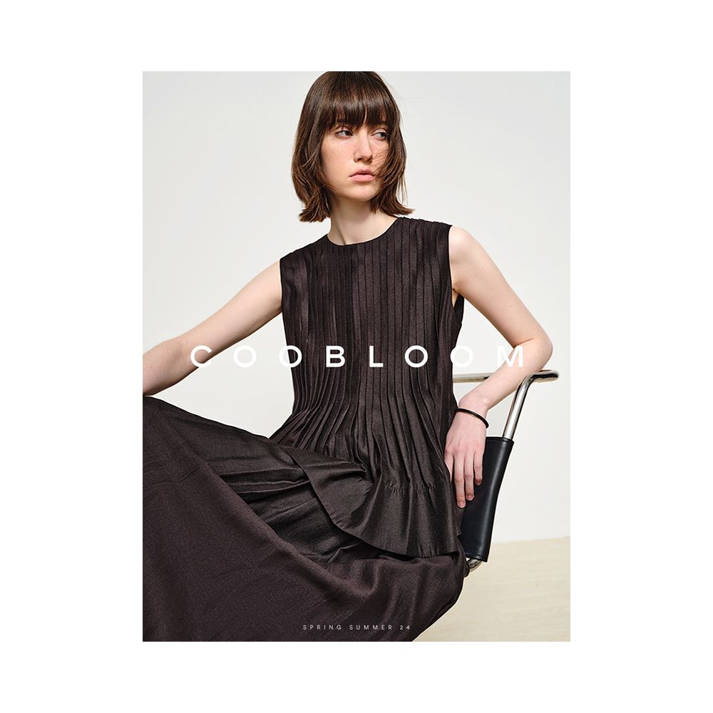 COOBLOOM Women s Midi Skirt 2025 New Set Irregular Pleated Round Neck Vest Top Skirt for Summer image 3