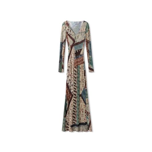 ASAYA6303 – Vintage Silk Patchwork Maxi Dress 🌿🤎