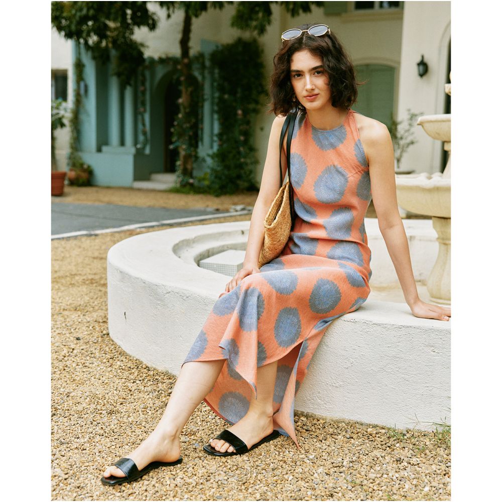 Word of mouth version Tencel linen sleeveless slim fit and slimming oblique cut slit improved cheongsam printed dress image 3