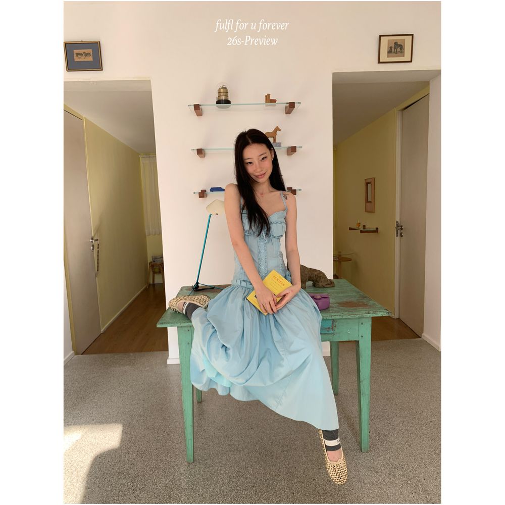 FFU set women s spring new style French fungus edge waist strap standing flower large swing umbrella skirt two piece set image 1