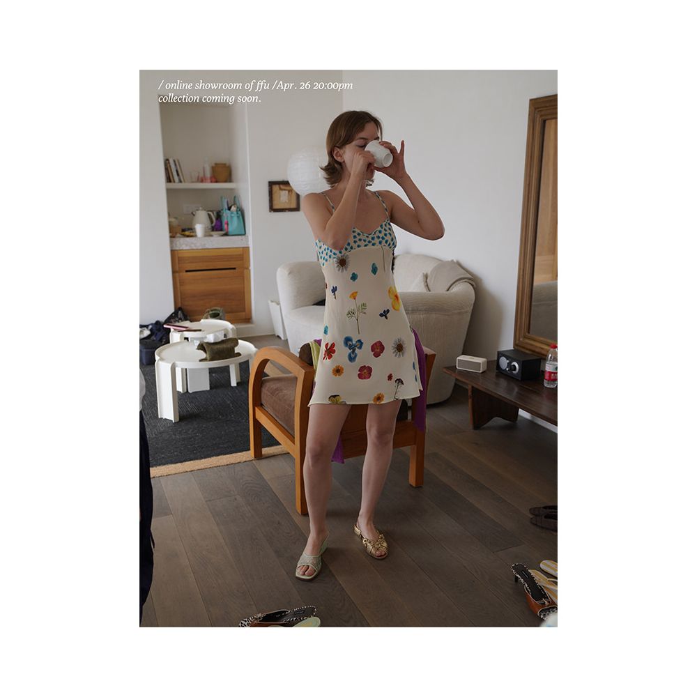 French diagonal cut floral suspender long skirt summer H shaped jumpsuit vacation style girls dress image 4