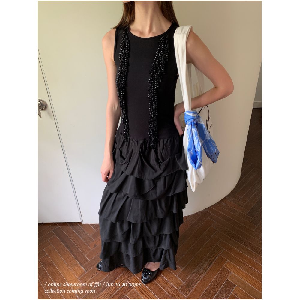 Spot FFU skirt for children s summer new pearl wheat ear irregular ruffle edge vest dress image 2