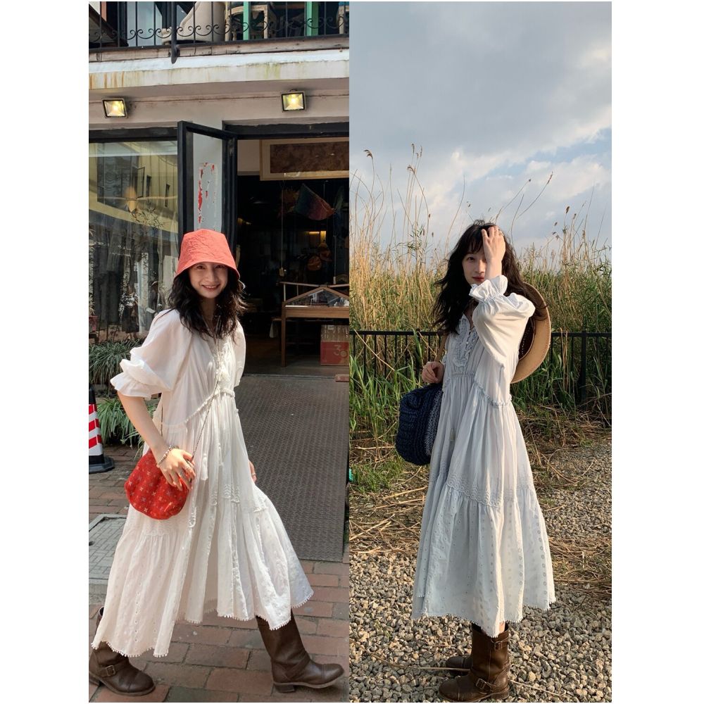 ASAYA6326 – Whisper Romance Cotton Dress 🤍🌿