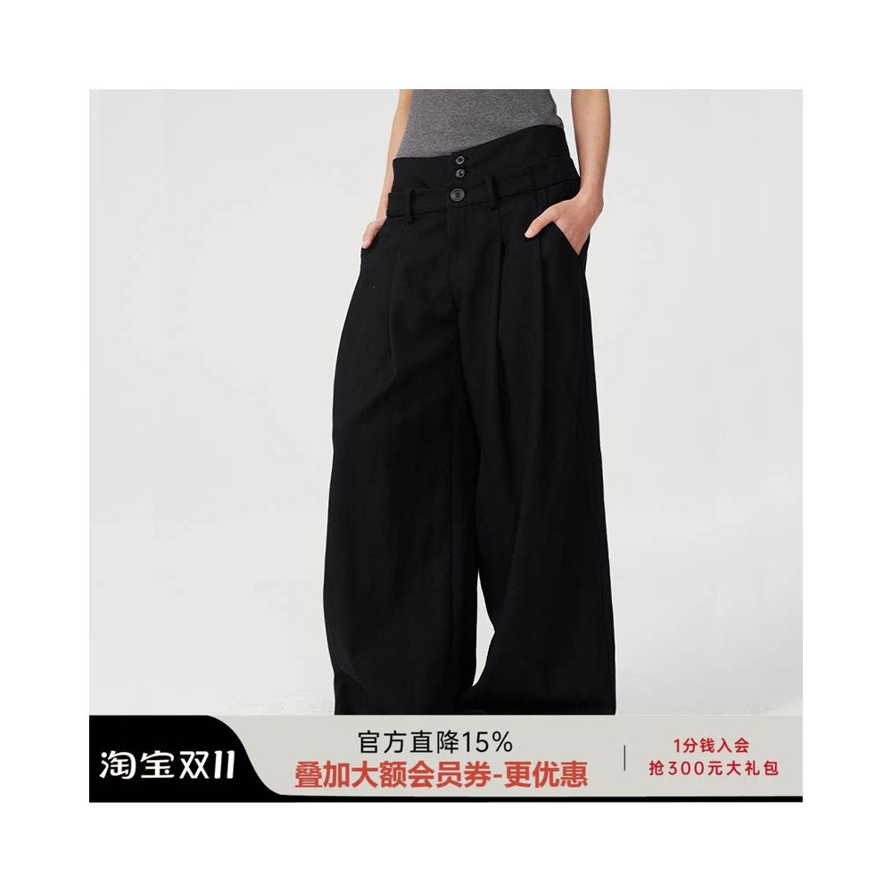 JCAESAR PLEATED PANTS Double Waist Front Insert Bag Folded Pants Women s Casual Wide Legs Laziness image 0