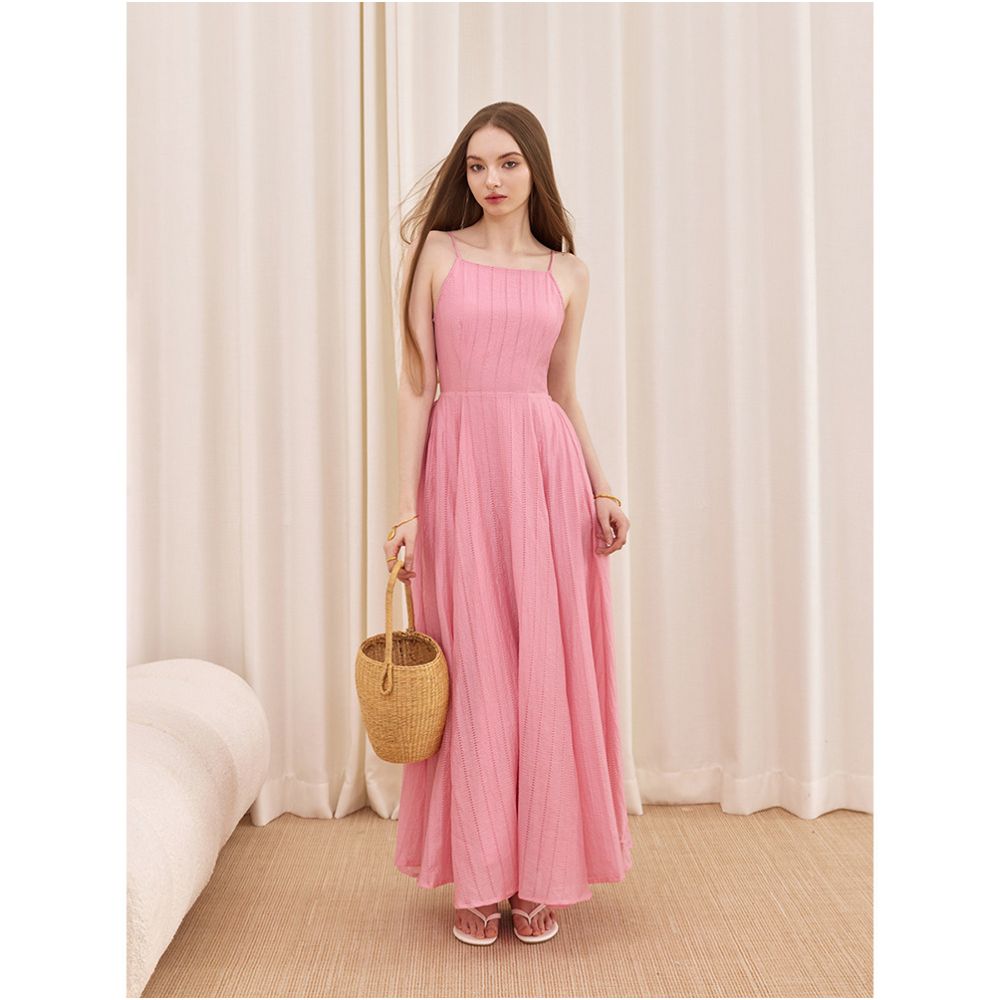 IlessisWANG 3 5m Material Consuming Light Peach Pink Sleeveless Beach Dew Resort Fairy Back Strap Dress image 2