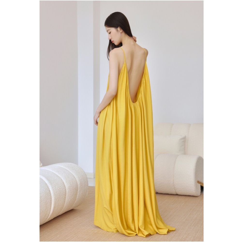 3 7 meter linen solid color dress seaside vacation sexy dress V neck camisole short skirt mango yellow white choose ilessisWANG summer new style image 1