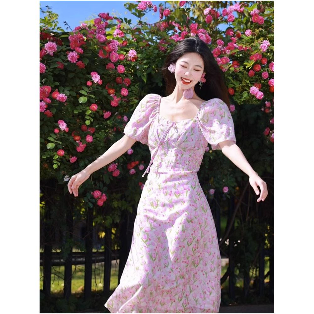 ASAYA6342 – Rosy Garden Midi Dress 🌸🌿