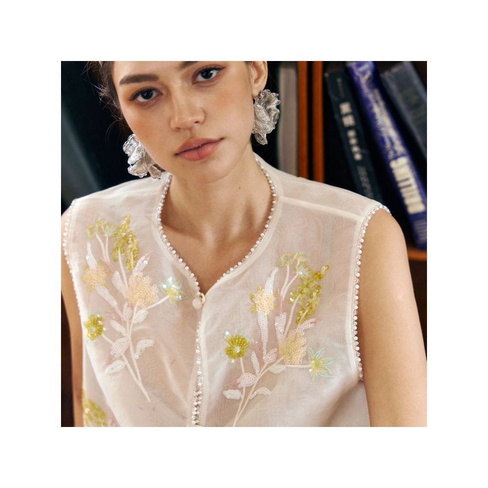 Bettychow new Chinese style silk organza translucent rice white vest Chinese style fashionable and dignified vest image 1