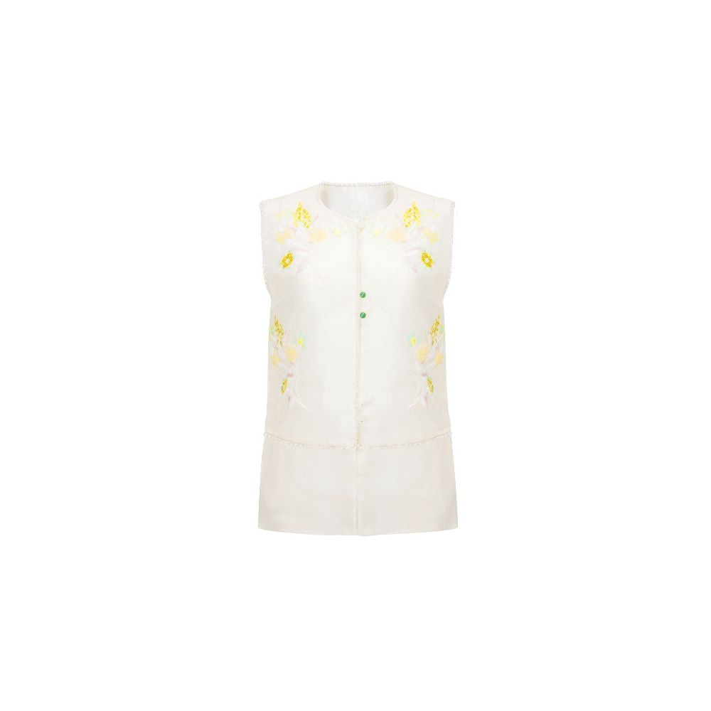 ASAYA6345 – Sheer Silk Floral Embroidered Vest 🌼✨