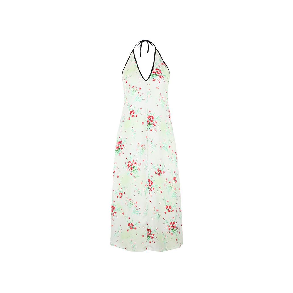Bettychow Vintage Paris Printed Hanging Neck Long Dress Fashion V neck Temperament Medium length Skirt image 5