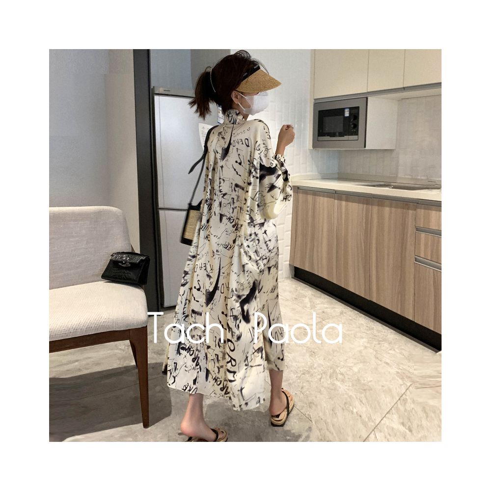 Tach Paola French style small fragrance graffiti printed shirt skirt spring and summer niche lazy style long dress for women image 1