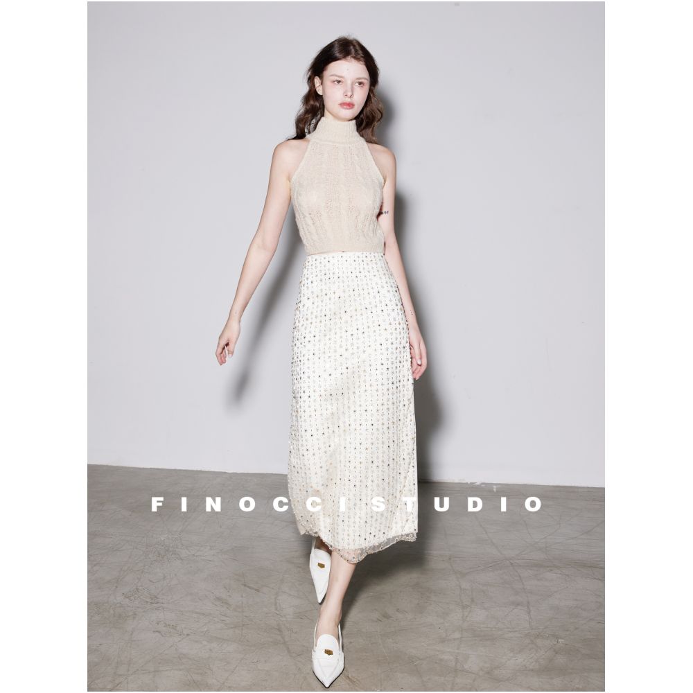 FINOCCI Colored Gemstone and Diamond Embroidery Double Layer Thickened High Density Satin Skirt Exuding Elegance and Nobility image 1
