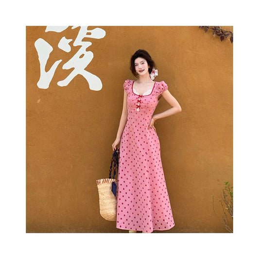 ASAYA6359 – Vintage Cherry Gingham Maxi Dress 🍒❤️