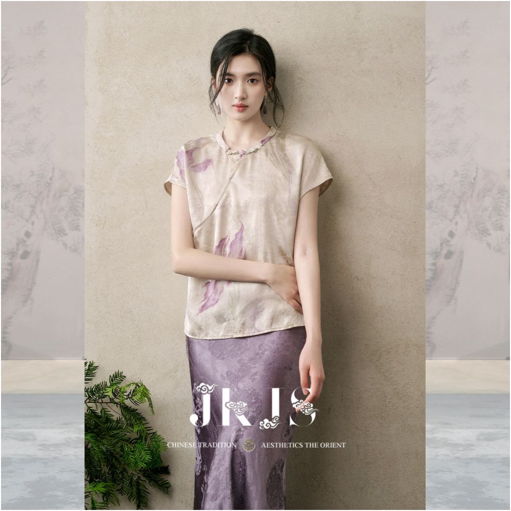 JKJS Fudai Shadow Silk Dress for Women Summer 2026 New Chinese Style Improved Cheongsam Split Short Skirt image 5