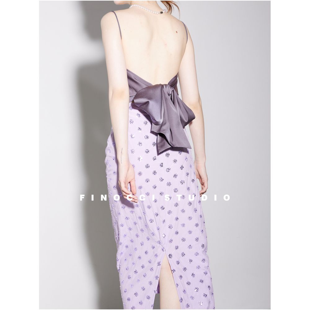 FINOCCI Autumn New Collection Hand sewn Gorgeous Splicing Bareback Contrasting Butterfly Bow Female Lead Strap Skirt image 3