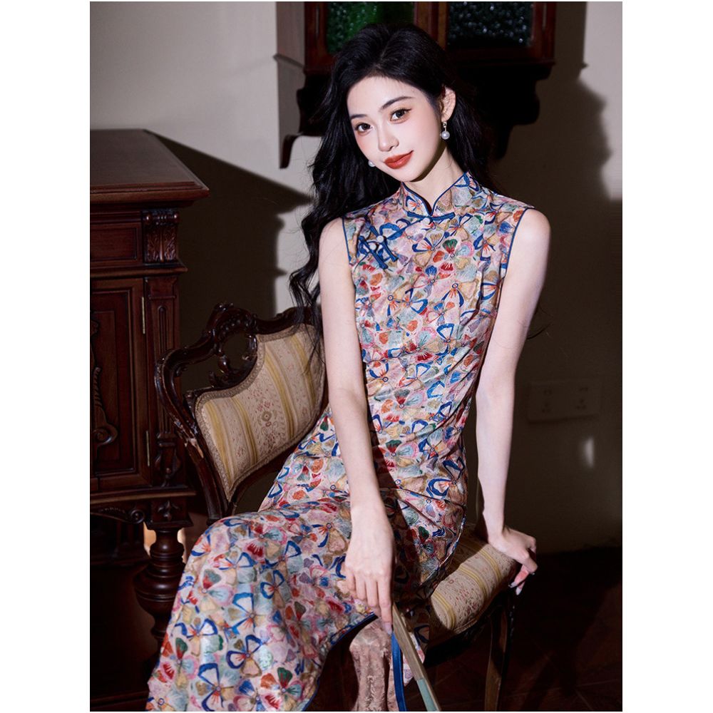 Simple tailoring vintage style tops Retro Cheongsam 2025 New Summer Women s Youthful Temperament High End Sleeveless Modified image 2