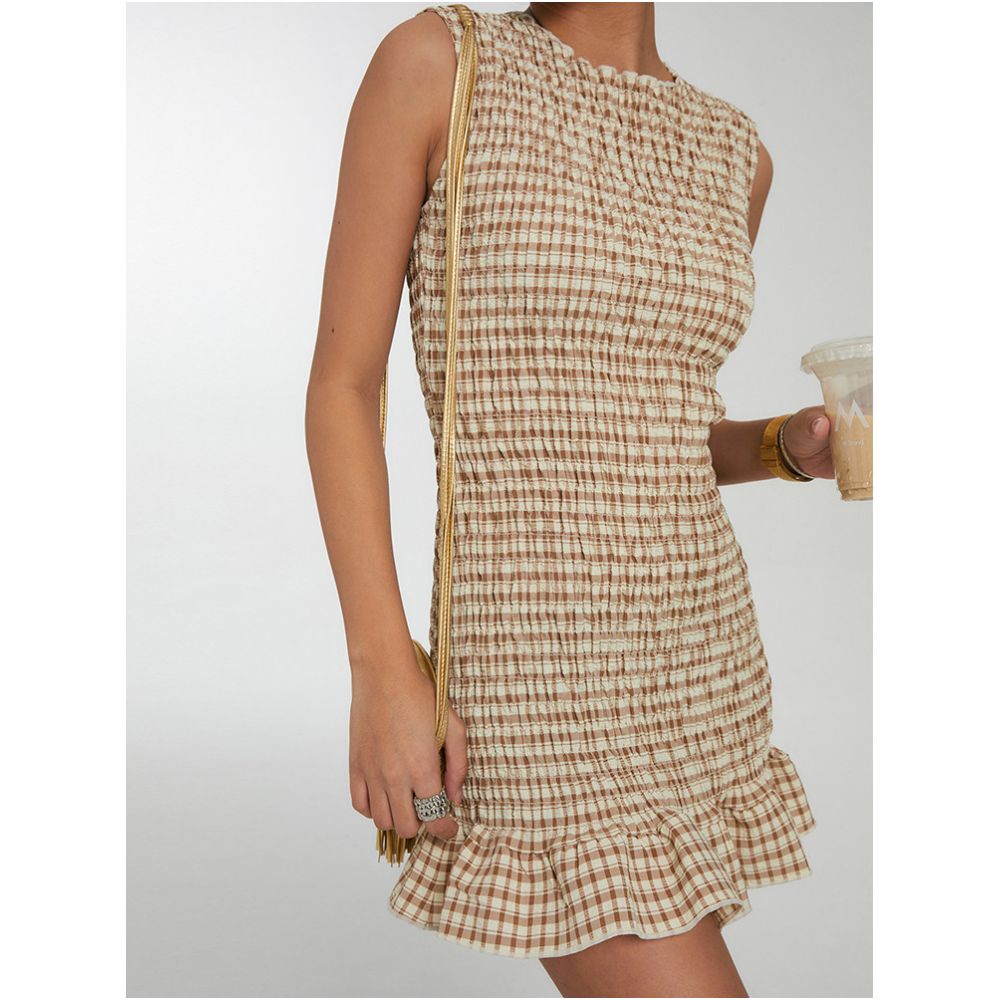 DiscoGlam French style sleeveless retro plaid dress with a cinched waist perfect for summer beach vacations image 3