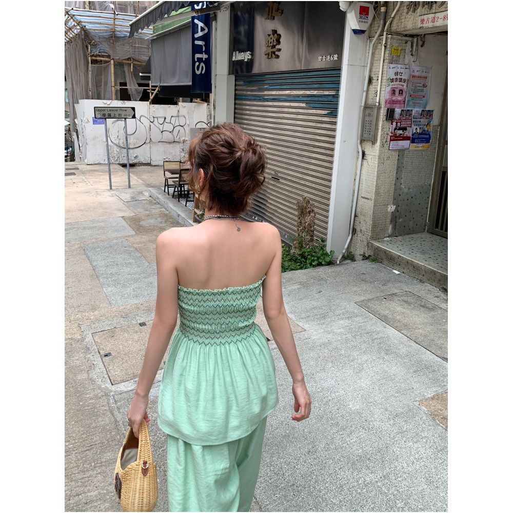 DULA Good Home Light Green Sexy Strapless Vest with Skirt for Women Summer Set with Casual Wide Leg Pants image 2