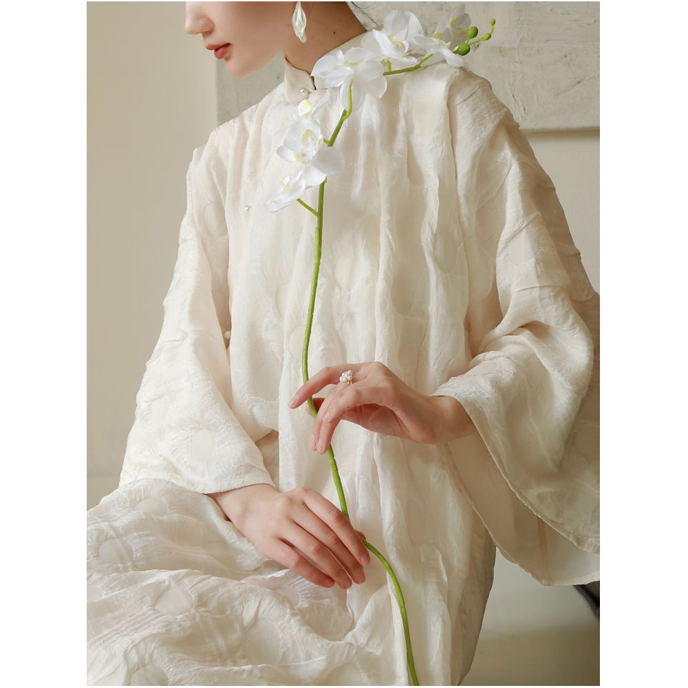 TAORAN Women s Style Modified Chinese Style White Dress Young Women s Zen Inspired Tea Dress Reversible Long Skirt image 0