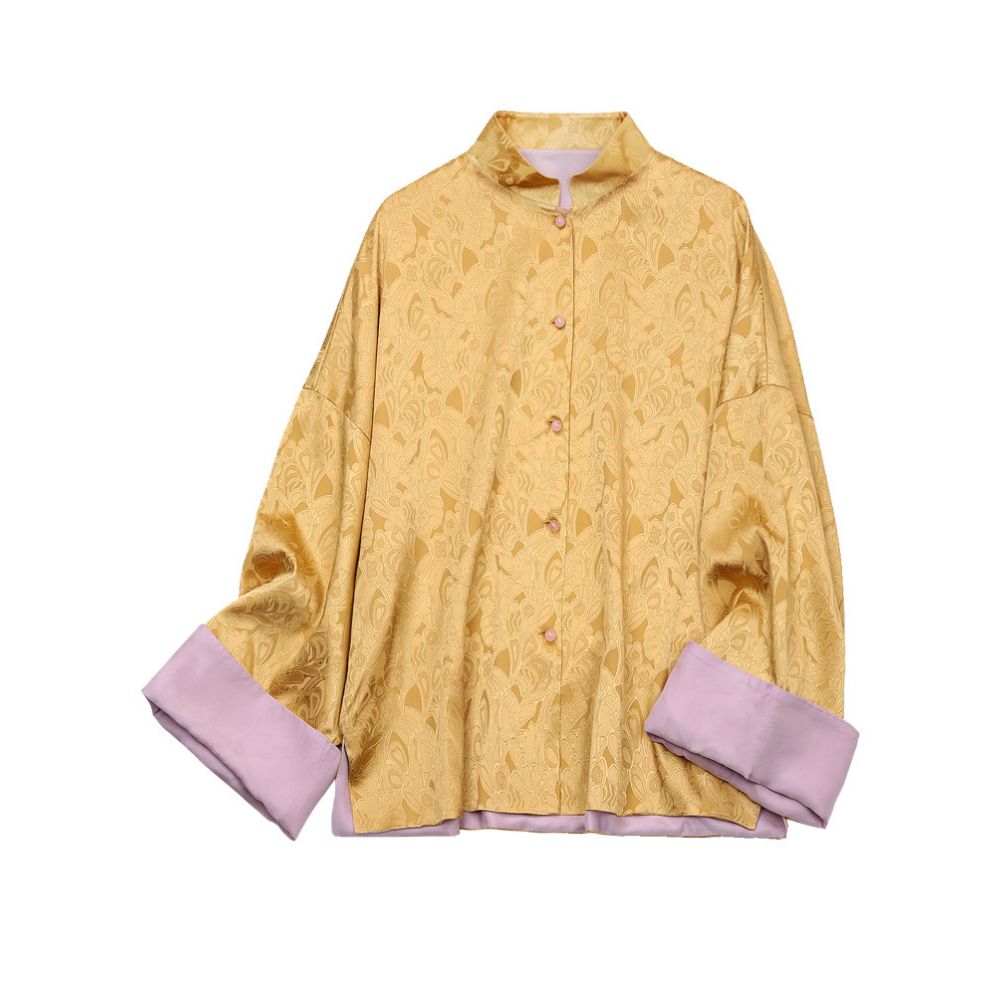 New Year Women s Silk Elastic Jacquard Retro Chinese Tang Suit Women s Improved Chinese Style Front Opening Stand Collar Top image 5