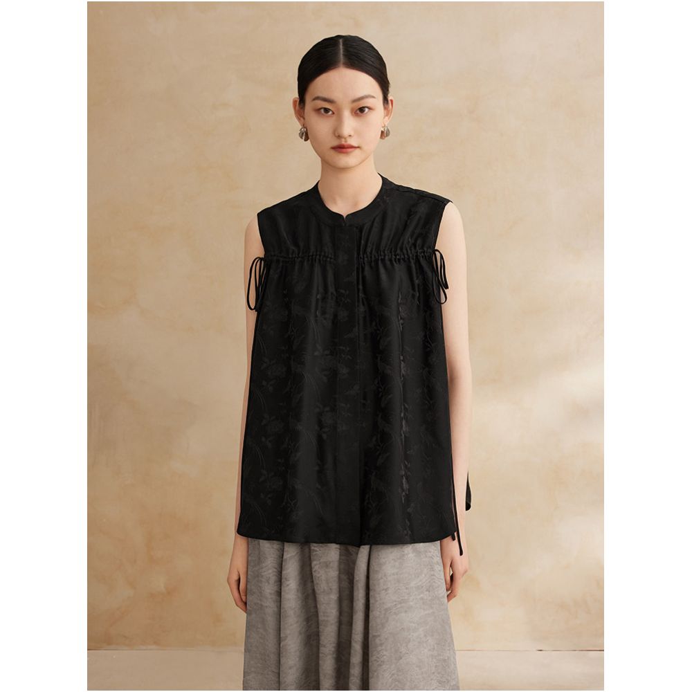 Ruyi Lianyun New Summer Style Silk Blend Jacquard Drawstring Tie Waist Chinese Style Shirt Women s New Chinese Style Loose Top image 1