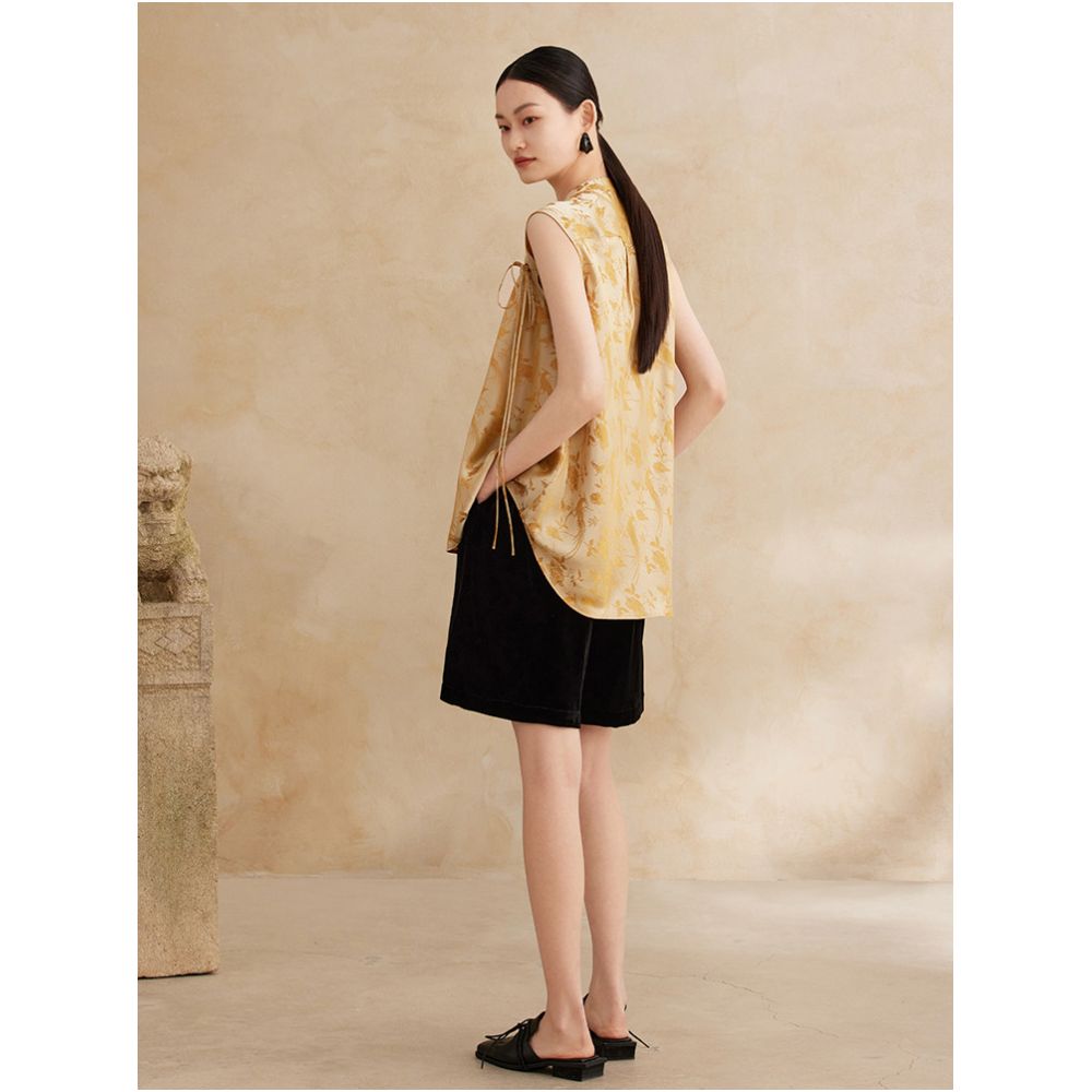 Ruyi Lianyun New Summer Style Silk Blend Jacquard Drawstring Tie Waist Chinese Style Shirt Women s New Chinese Style Loose Top image 3