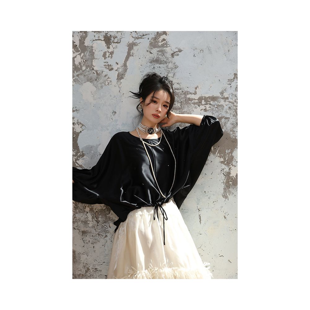 #ASAYA6438 – Silk Glow Balloon Sleeve Top ✨🌷