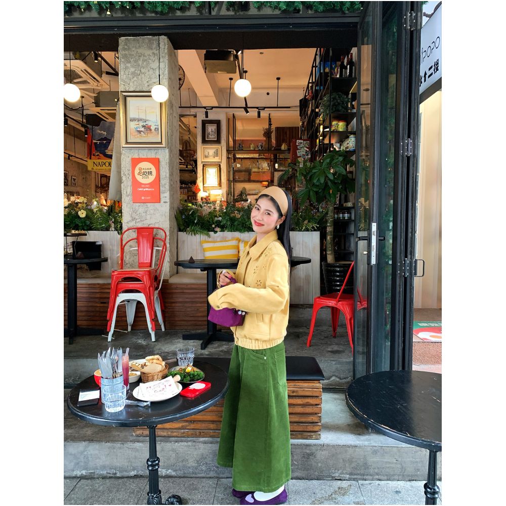 Jinyuhua Pants 2025 New Style Popular Green Corduroy Wide Leg Pants Cropped Pants Autumn Winter image 3