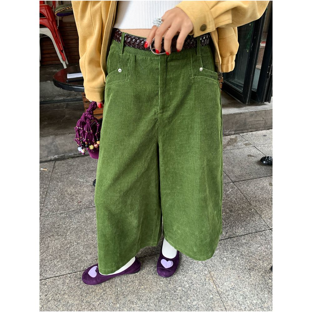 Jinyuhua Pants 2025 New Style Popular Green Corduroy Wide Leg Pants Cropped Pants Autumn Winter image 0
