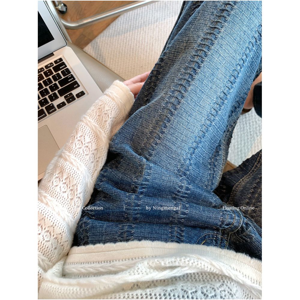 Women s 2025 New Style Blue Heavy Duty Woven Wide Leg Jeans High Waist Slimming Loose Fit Versatile Straight Leg Pants image 2