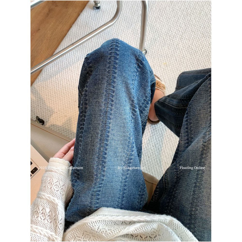 Women s 2025 New Style Blue Heavy Duty Woven Wide Leg Jeans High Waist Slimming Loose Fit Versatile Straight Leg Pants image 0
