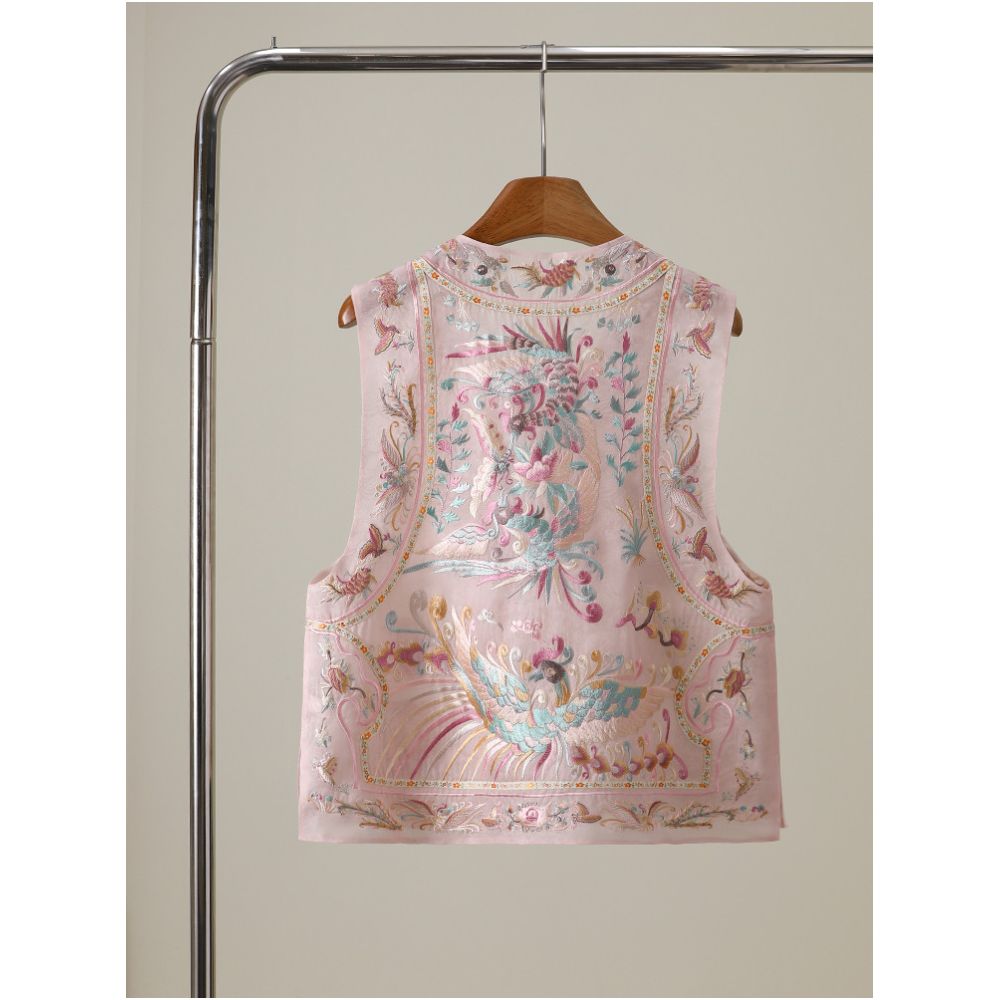 857 Luxury New Chinese Style Heavy Duty Silk Embroidered Vest for Women Spring Summer 2026 Chinese Style Mulberry Silk Vest image 3