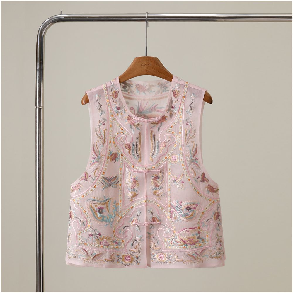 857 Luxury New Chinese Style Heavy Duty Silk Embroidered Vest for Women Spring Summer 2026 Chinese Style Mulberry Silk Vest image 0