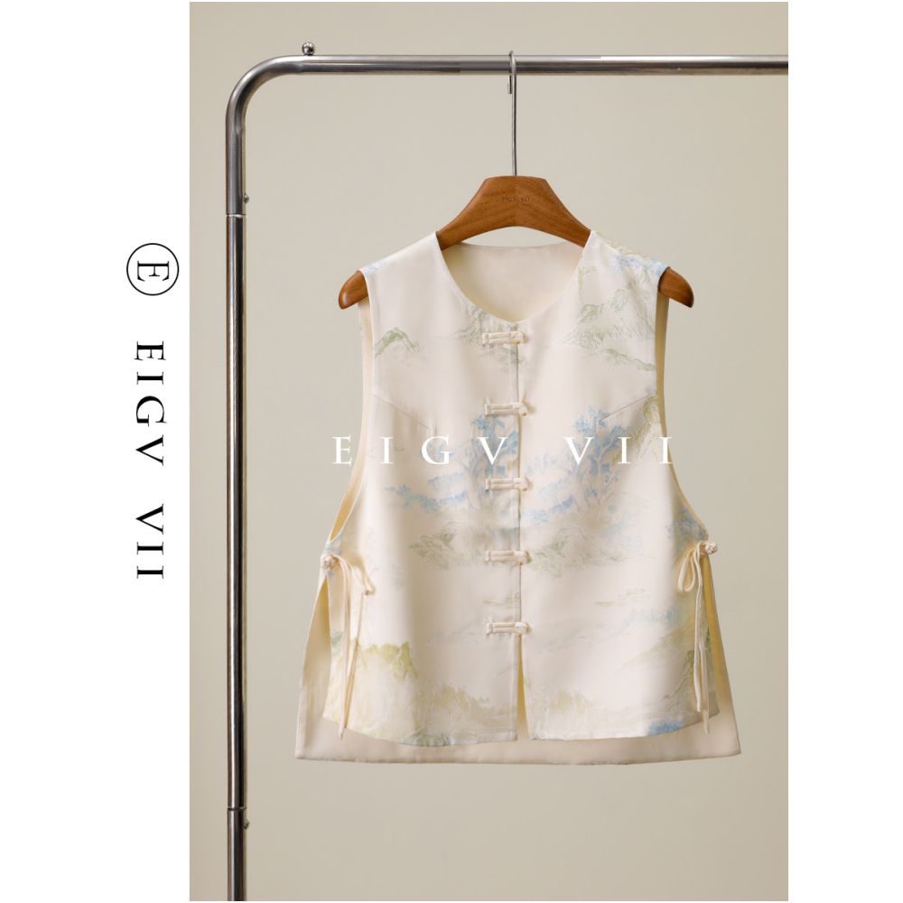 857 White New Chinese Style Buttoned Silk Vest for Women Light Luxury High End Mulberry Silk Jacket image 1