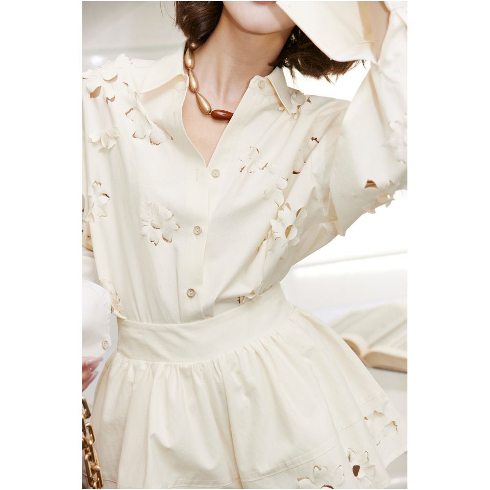 Rosebanks collection of flowers Instagram French blogger s vacation style floral cutout suit shirt skirt and pants image 0