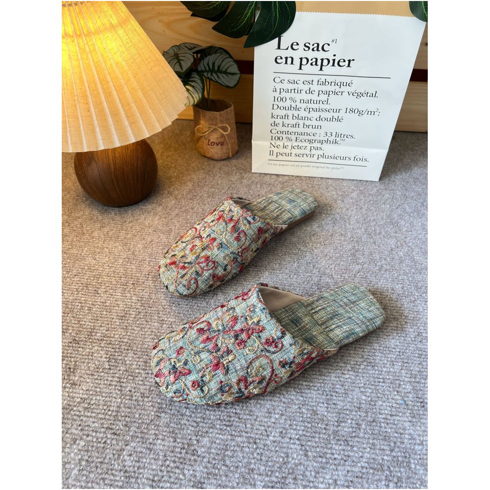 Slippers casual wear for home or outdoor use square toe linen jacquard high end non slip flat breathable unisex embroidered traditional Chinese style image 3