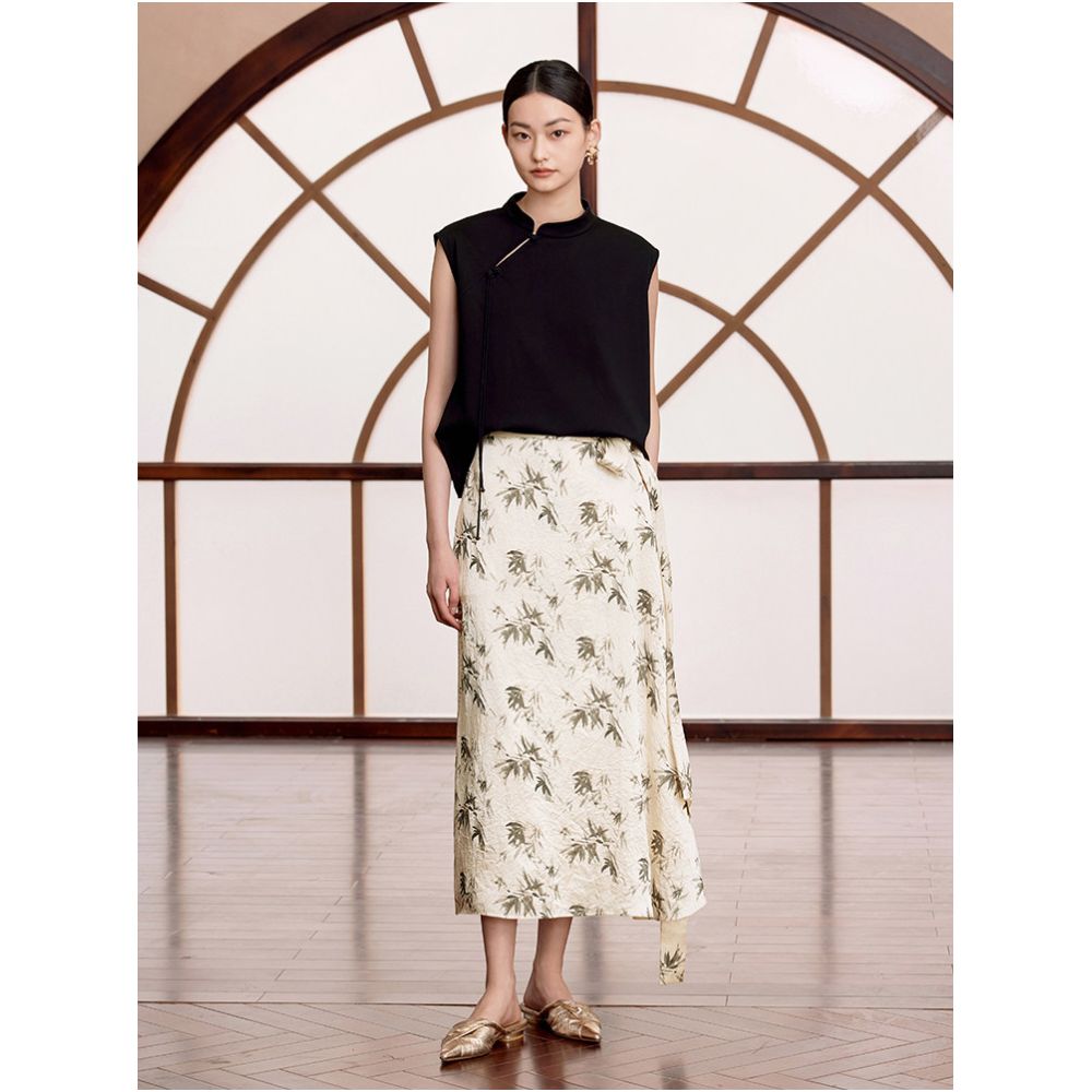 Ruyi Lianyun Summer New Style Stand Collar Asymmetrical Placket Tassel T Shirt Women s New Chinese Style Retro Patchwork Folding Button Top image 1