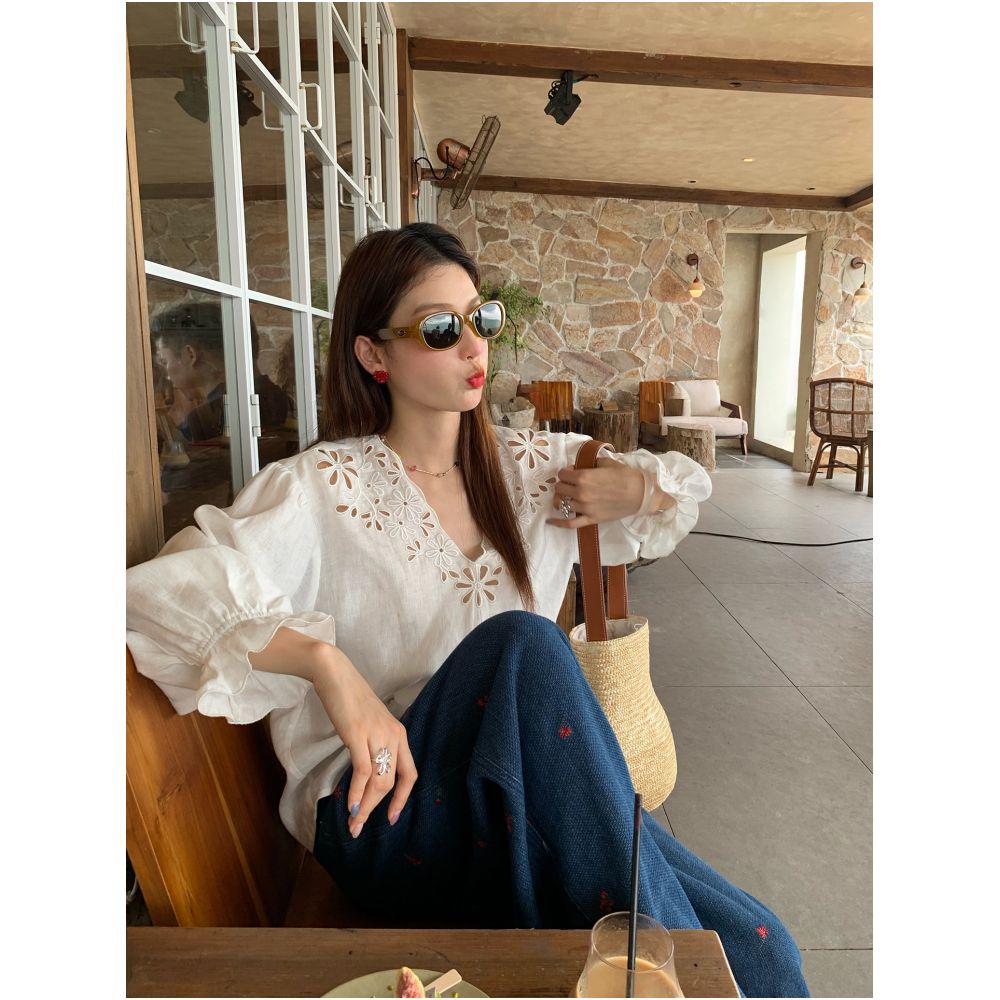 Jinyuhua wide leg jeans loose fit 2025 new early autumn embroidered wide leg pants petite high waisted women s style image 3