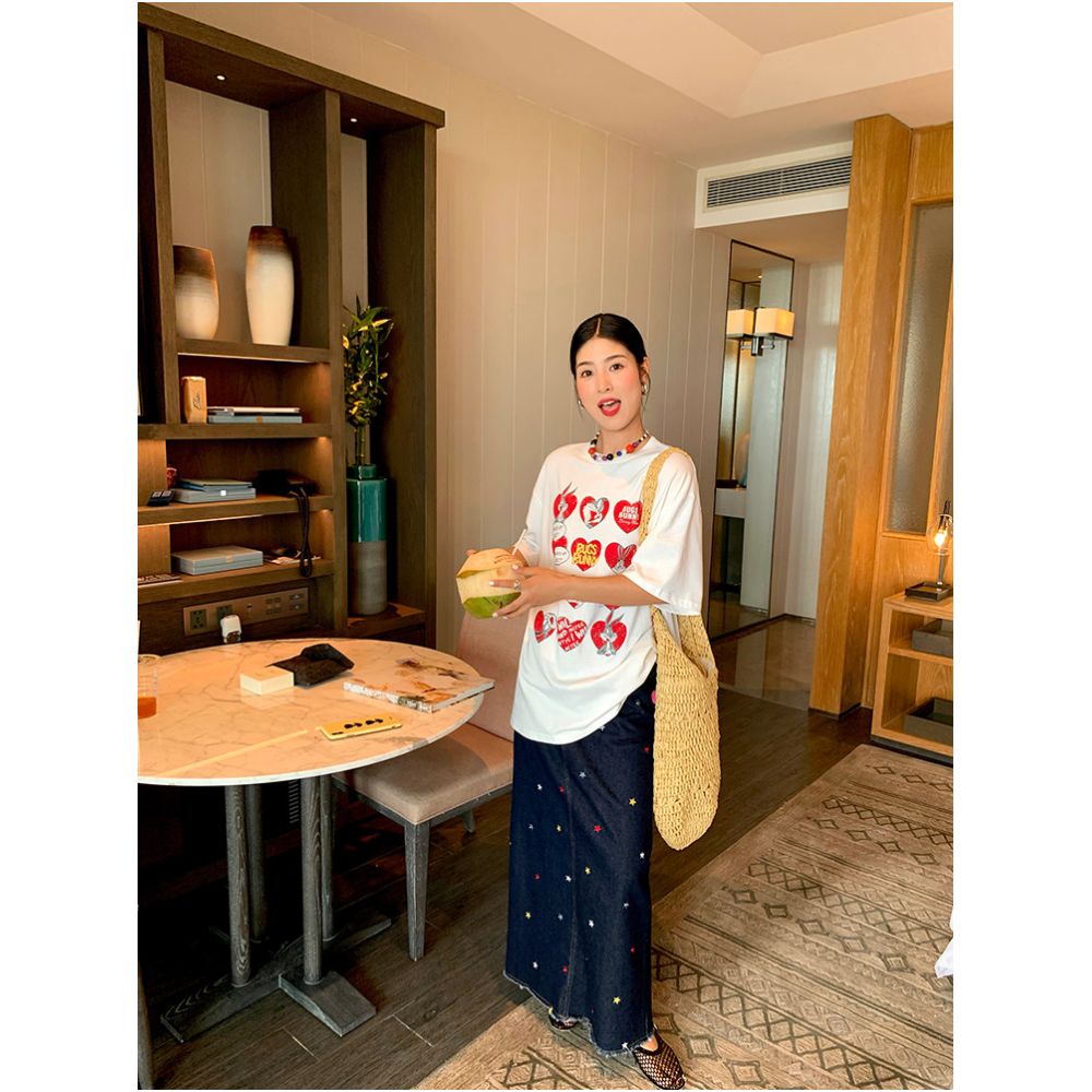 Jinyu Flower Long Midi Skirt 2026 New Early Spring Style Embroidered Denim Midi Skirt with Frayed Edges Stylish Design image 3
