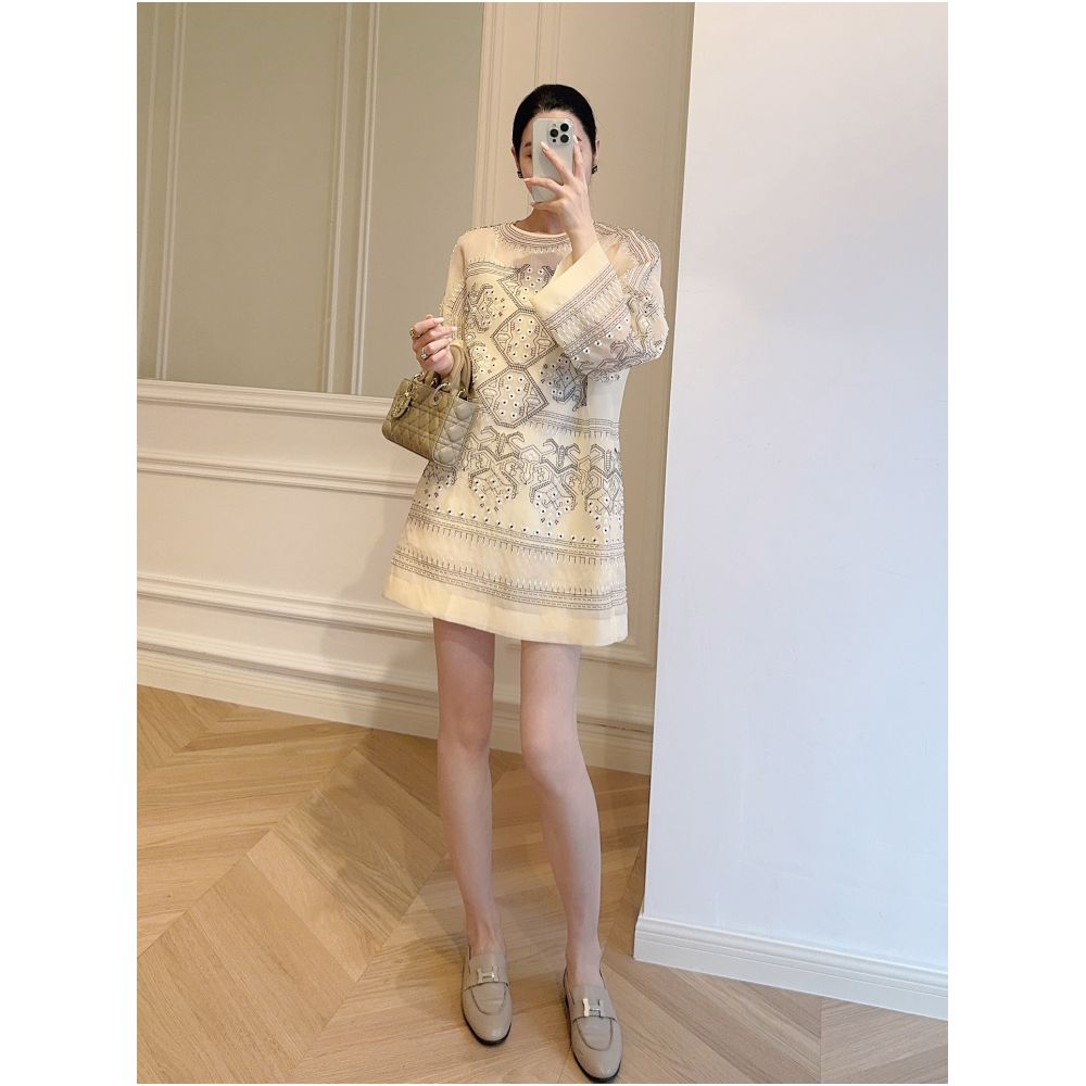 Mandu 100 Mulberry Silk Embroidered Beaded Top Casual Retro Loose Fit Slimming Everyday Drop Shoulder Long Top image 1