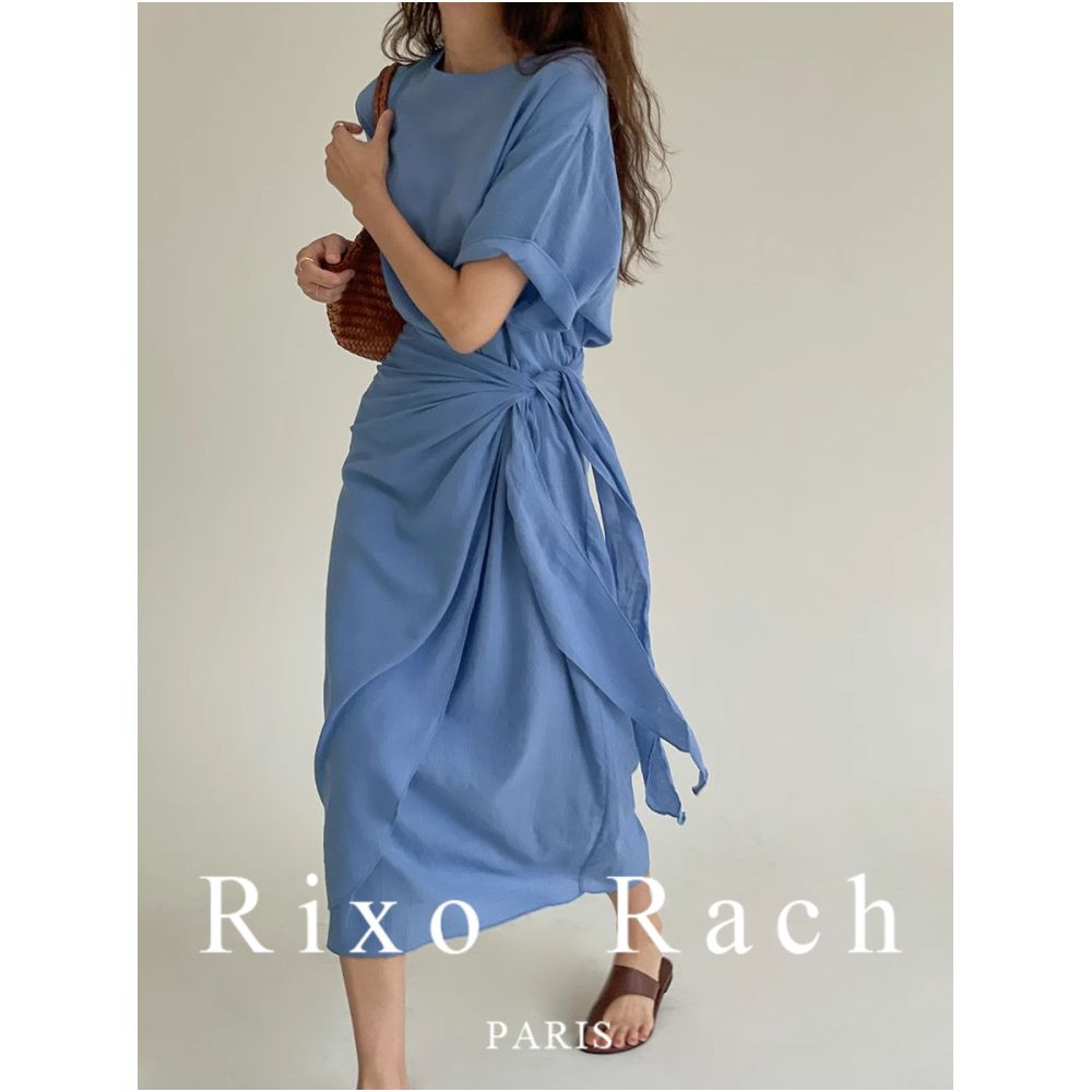 Rixo Rach French style belted waist dress spring midi length short sleeve wrap dress image 0