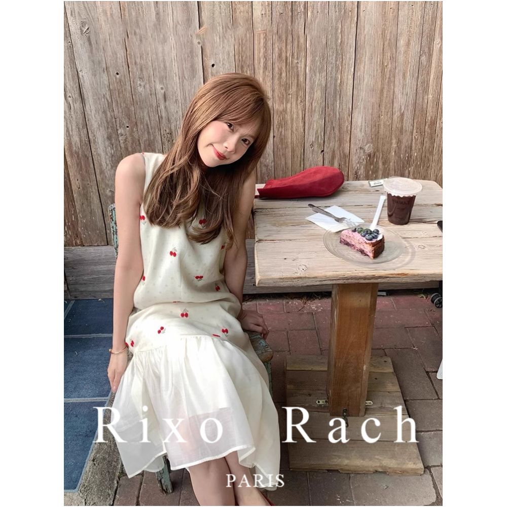 Rixo Rach French style sleeveless halter top dress for women 2025 summer style patchwork ruffle maxi dress image 4